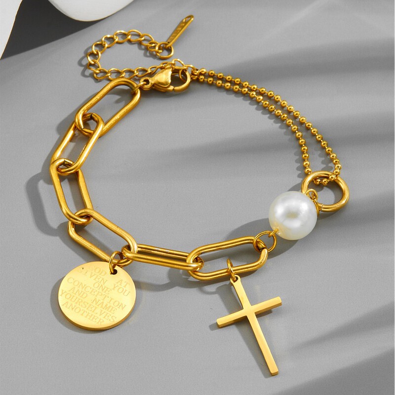 New European and American cross anti-fading bracelet titanium steel non-fading plating 18k gold female ins wind net red explosions