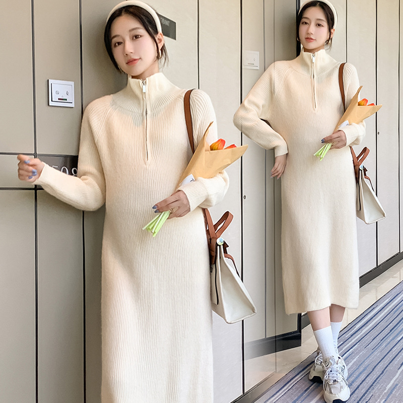 High Collar Zipper Breastfeeding Dress dress Out Spring Autumn Winter New Inner Matching Coat Breastfeeding Sweater Base Shirt