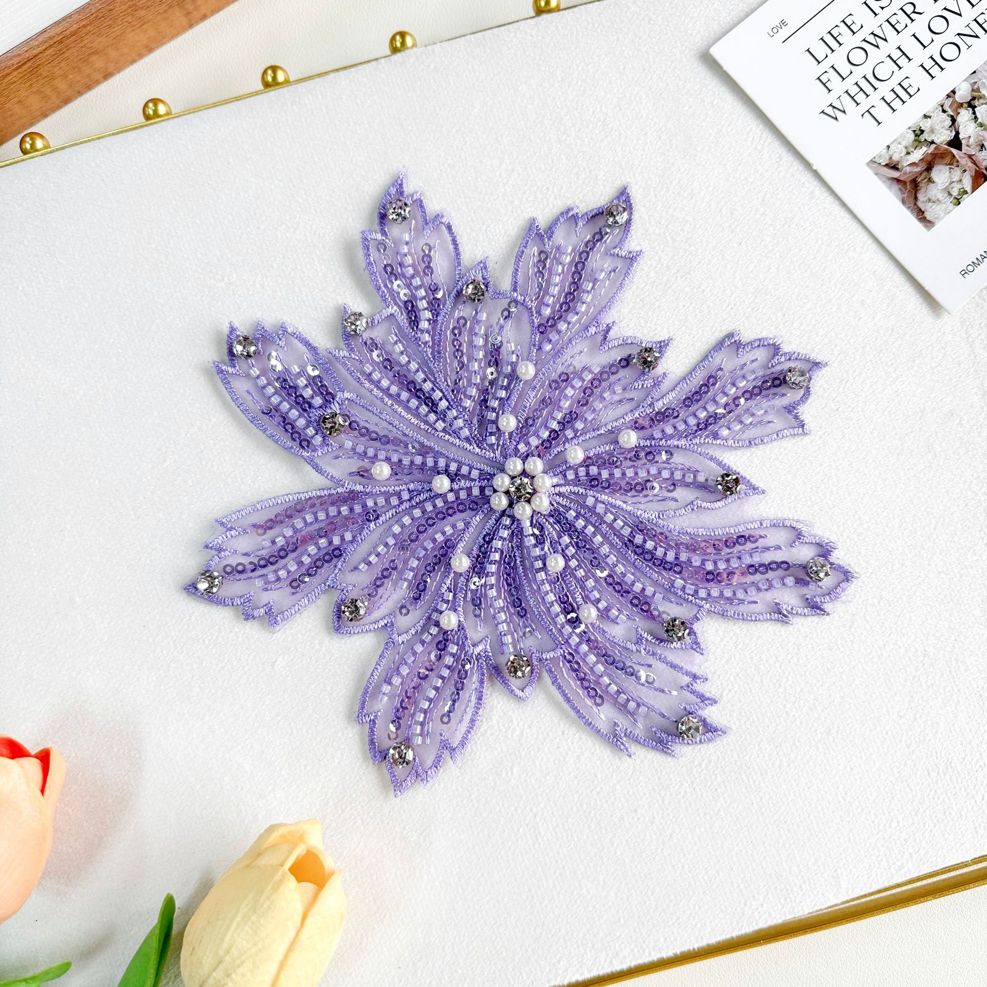 Costura a mano de cristal flores de diamante DIY Lolita Oganza vestido de mujer tocado de cabeza accesorios encaje bordado tridimensional
