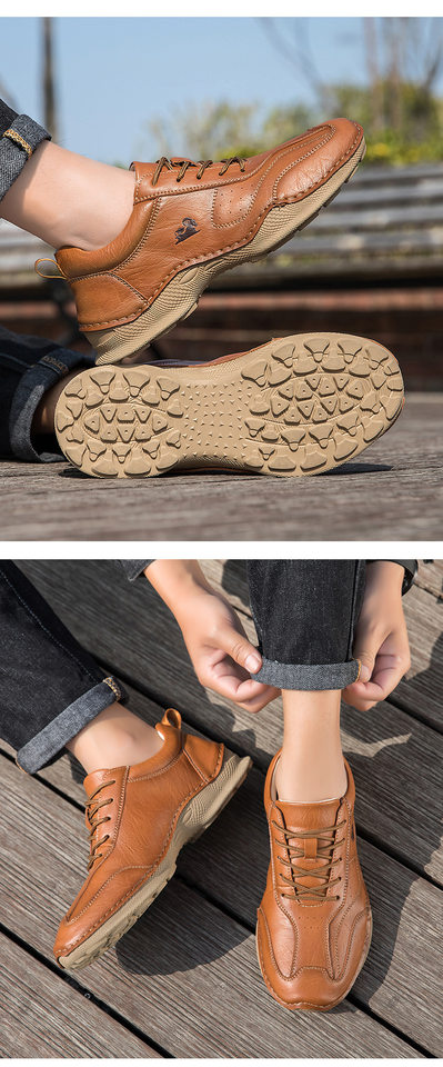 Giày lười nam thủ công da PU đế bằng cổ thấp cỡ lớn phong cách ngoài trời — 8727 màu kaki, 8727 màu đen, 8727 nâu nhạt, 8727 nâu sẫm chi tiết 10