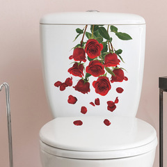 外貿浪漫玫瑰花朵馬桶貼衛生間宿舍家居裝飾牆貼貼紙自粘批發跨境