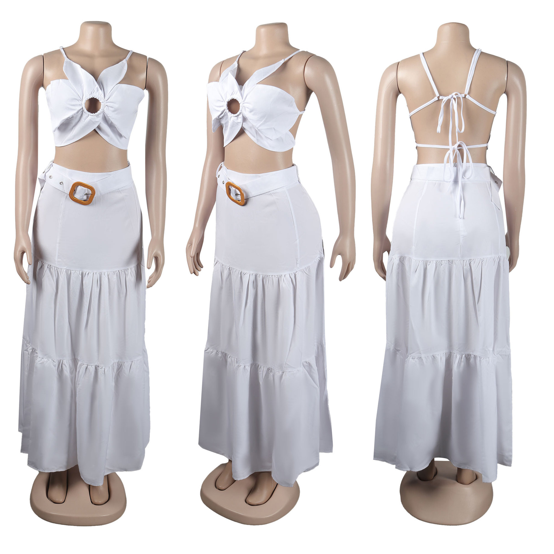 354g Weight Sleeveless Sleeve Length Polyester Fabric Type Skirt Co-ord Set Sets Type 2 Pieces Set Quantity Holiday Occasion Strap Neckline Slim Fit Type Solid Color, Flower Pattern Summer Season Women's Gender Vacation Style Holiday Women's Vacation Solid Color Flower Polyester Skirt Co-ord Set Skirt Sets 21