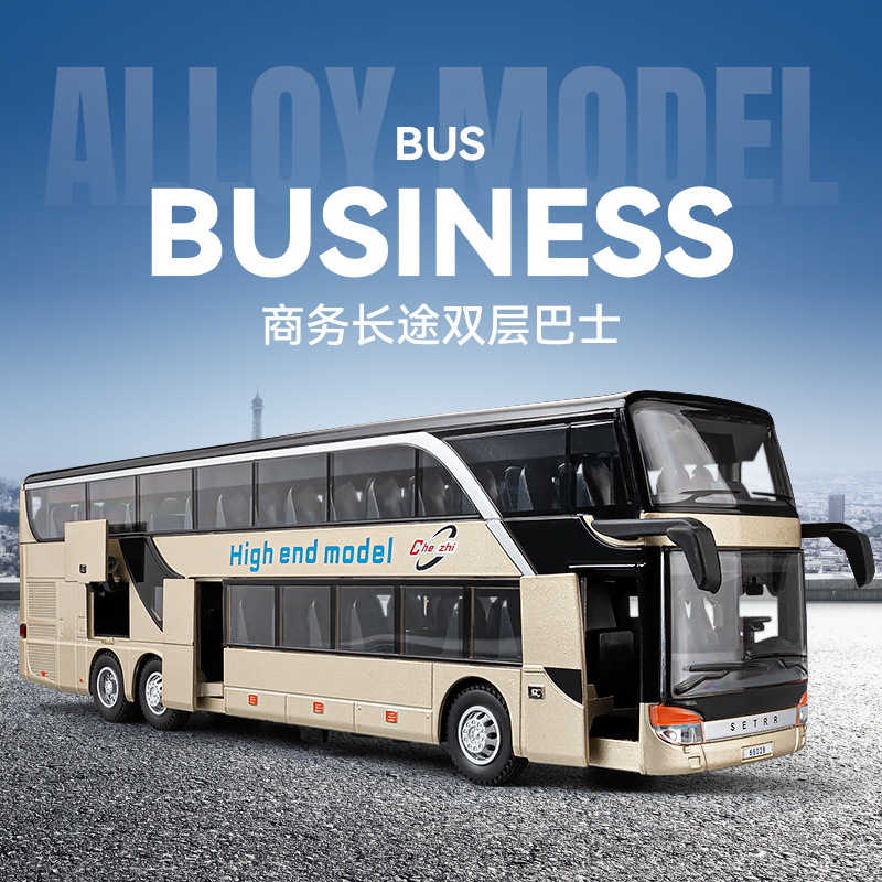 1: 30 modelo de automóvil de aleación de autobús de dos pisos de negocios 5 puertas abiertas modelo de autobús modelo de autobús para niños juguetes