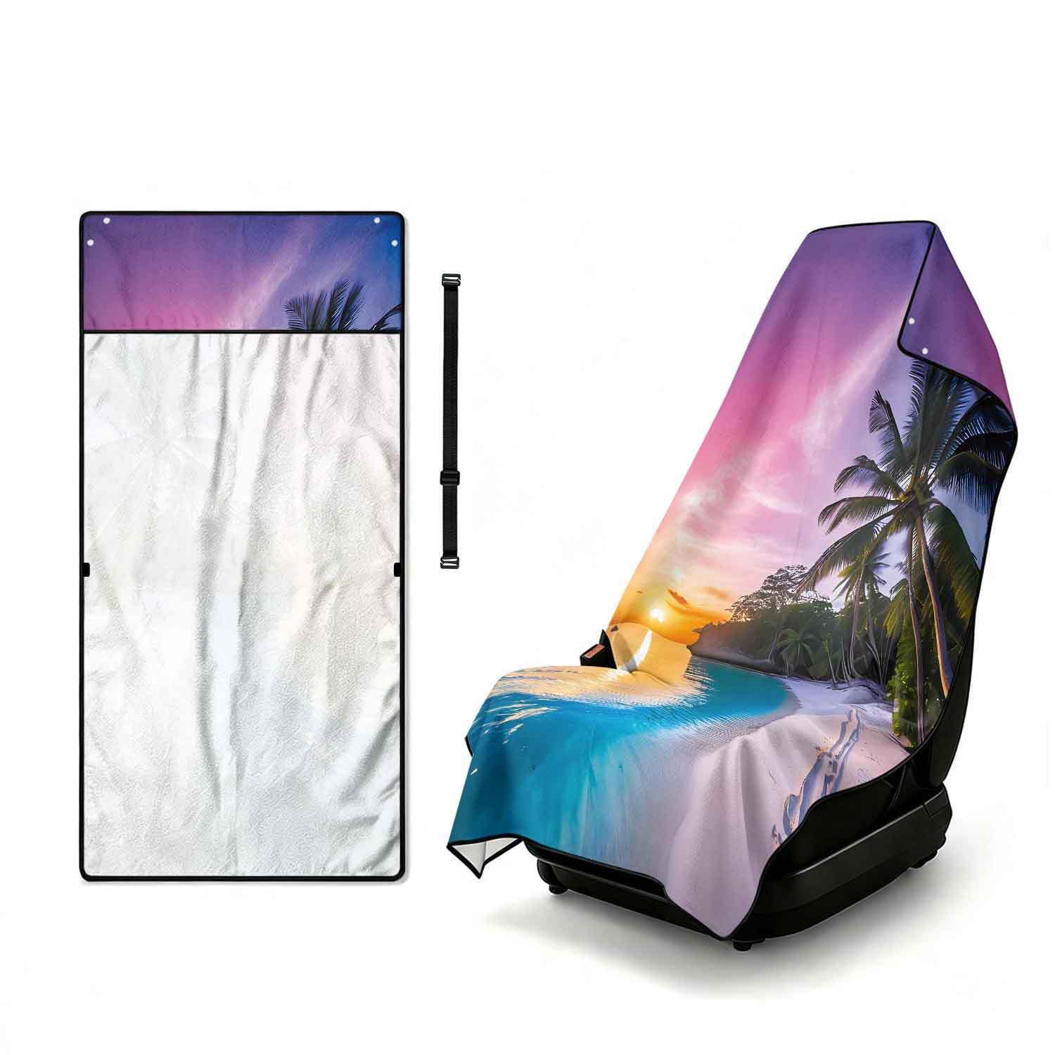 Printed bath towel and car seat cover 2-in-1, ultra-fine fiber outdoor beach and car dual-use universal seat cushion