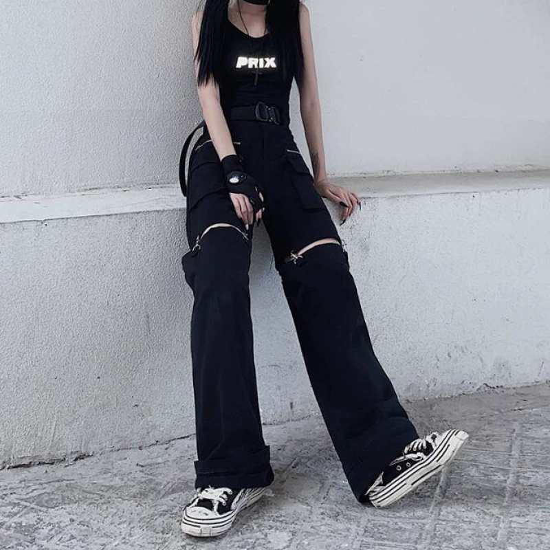 Black removable trousers, loose straight fit