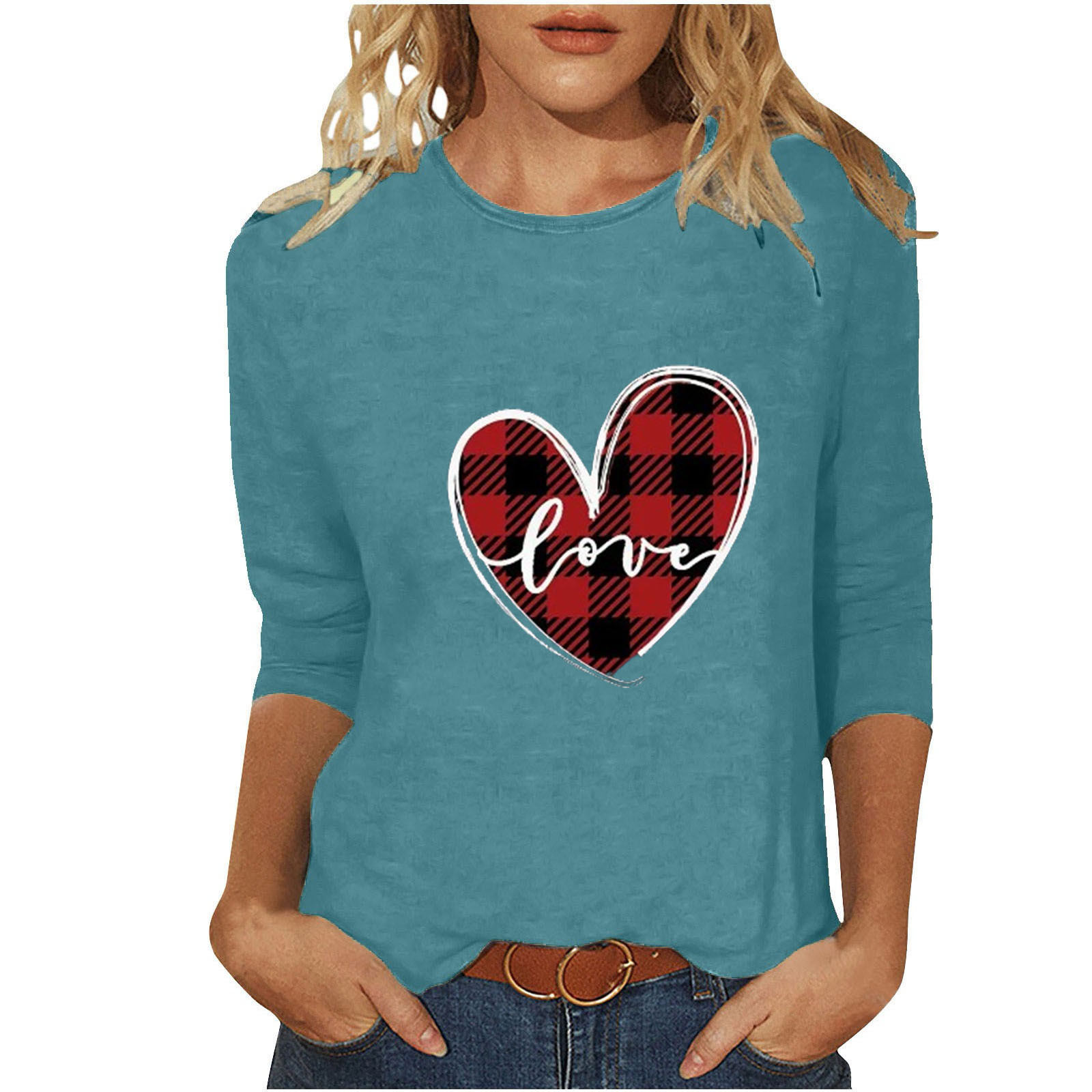 Women's T-shirt 3/4 Length Sleeve T-shirts Casual Basic Letter Heart Shape display picture 12