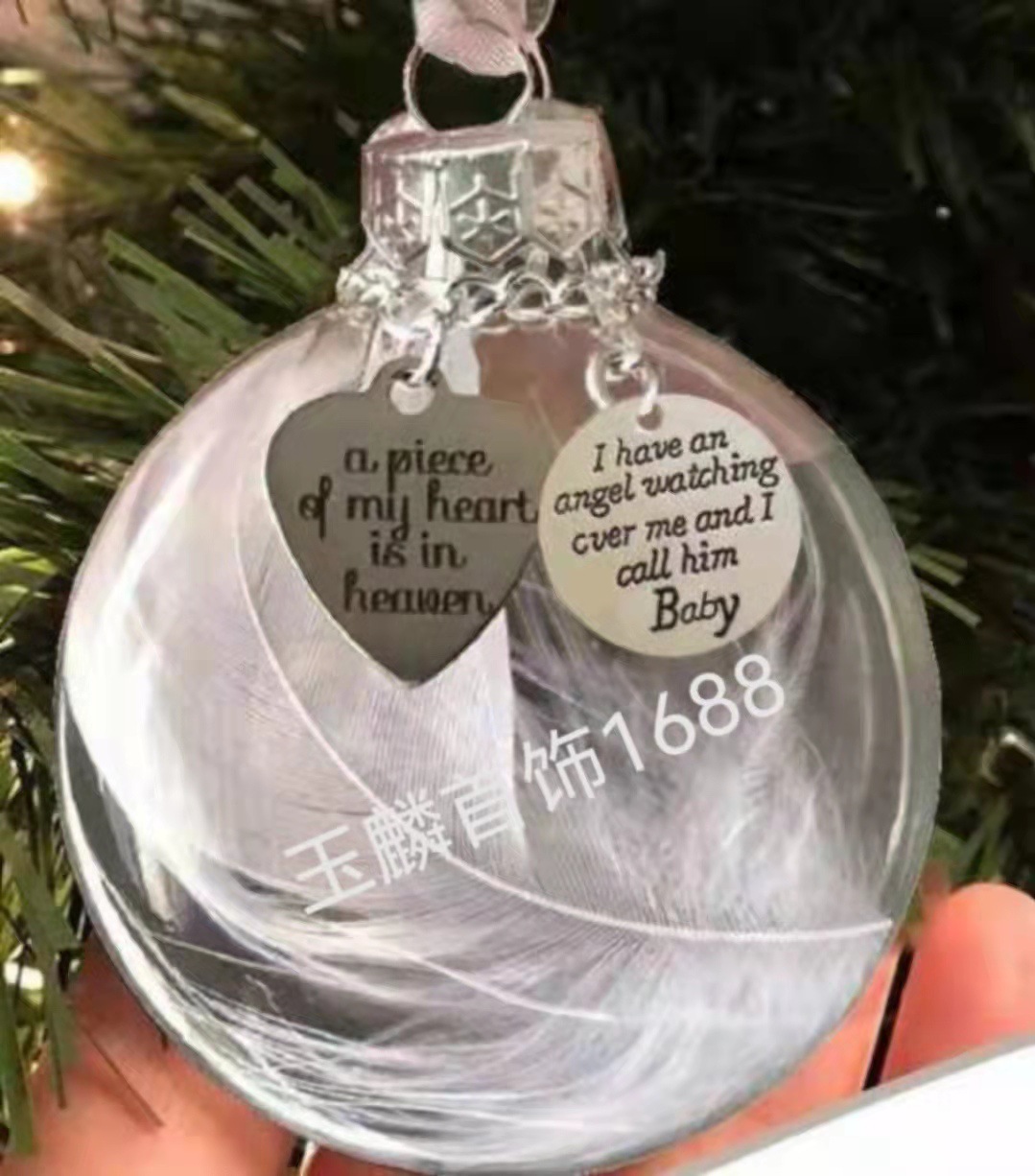 Cross-border new product A Piece of My Heart Is In Heave Feather transparent commemorative ball round plate