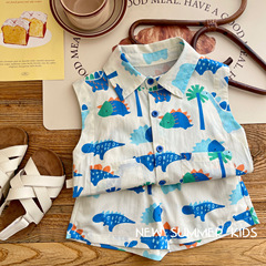 子供アニメセット0-6歳夏男児韓国版ノースリーブトップス恐竜tシャツショートパンツ2点セットbtmpa