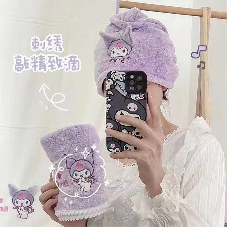 Purple Cartoon Embroidered Coral Velvet Bath Towel with Edge Absorbent Household Cute Bath Towel Face Towel Wholesale