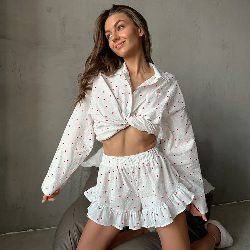 2026 Pajamas Spring/Summer Pure Cotton Long Sleeve Shorts Two-Piece Set Breathable Comfortable Cross-Border Supply Women's Homewear Wholesale 2026 Pajamas Spring/Summer Pure Cotton Long Sleeve Shorts Two-Piece Set Breathable Comfortable Cross-Border Supply Women's Homewear Wholesale