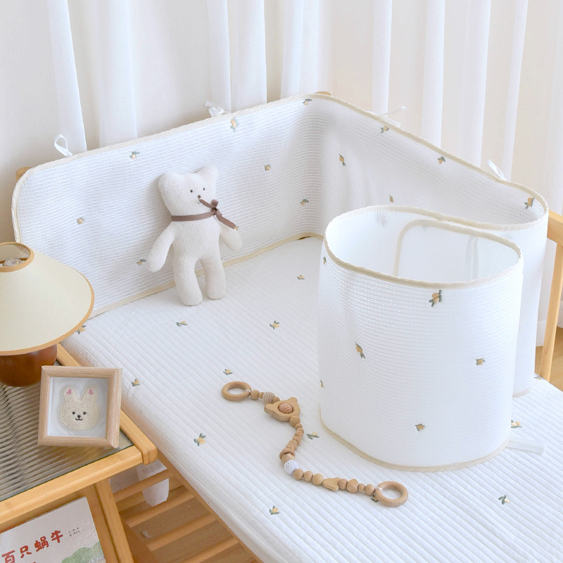 Circunferencia de cama de malla transpirable para bebés Verano recién nacido Cercas de amortiguación anticolisión para bebés Cojera de costura para niños Barandillas anticaídas