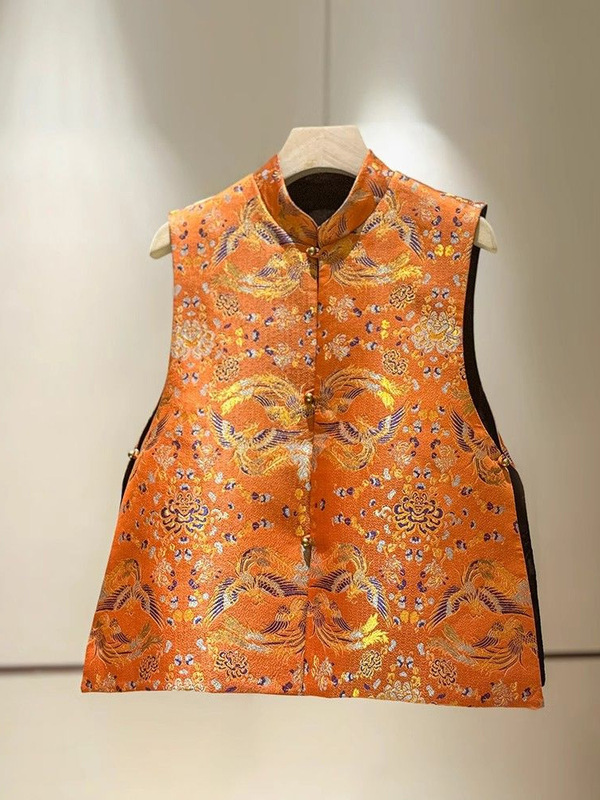 鳳凰の刺繍は肉を遮ります。中国風の新しい中国式の馬甲の女性2025春の新型のハイエンドの国風の両面は馬の挟みを着ます。|undefined