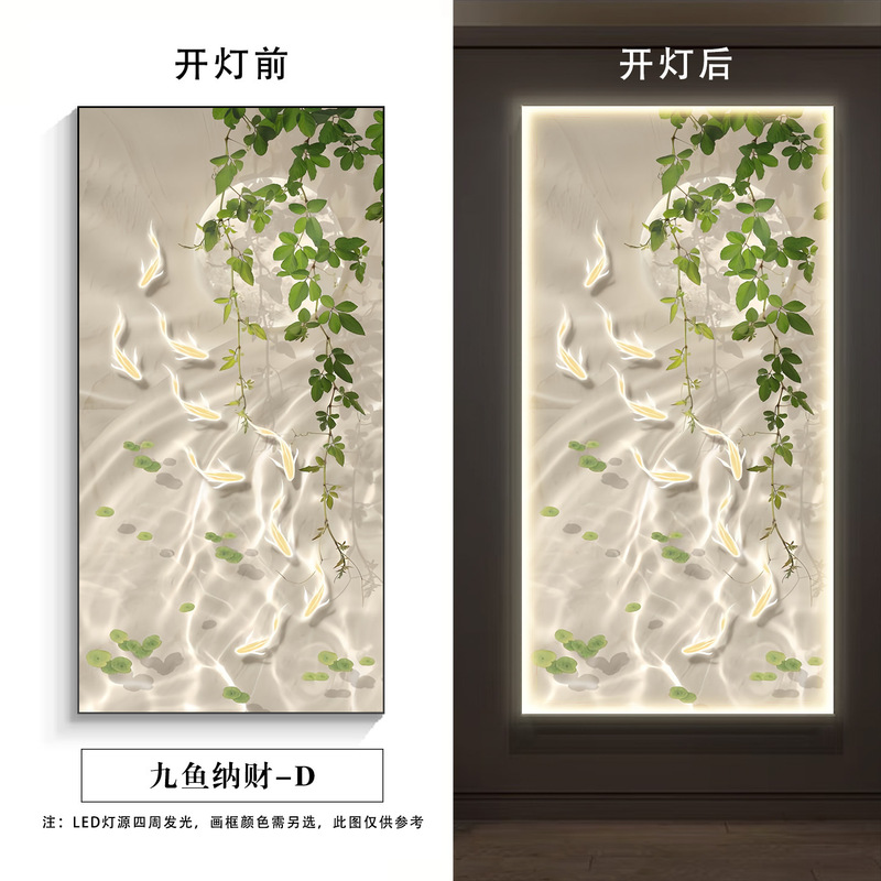 Jiuyu Jucai 小さな新鮮な玄関吊り絵画廊下装飾絵画発光ライト付きシンプルモダン通路緑植物壁画|undefined