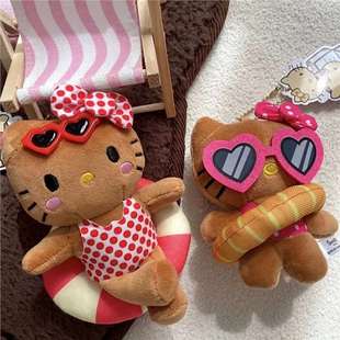 Super Cute Black Leather Kitty Pendant Niche Ins New Swimming Ring Summer Vacation Style Cool Kt Bag Pendant