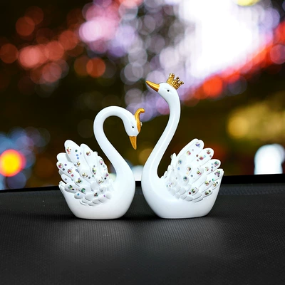 Car Ornaments, In-Car Fragrance, Dashboard Swan, Car Office Decoration, Car Interior Accessories, Creative Car Decoration with Rhinestones (Car ornaments) - pair-of-diamond-swans-in-white