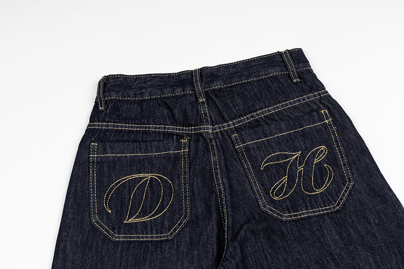 Unisex Vintage American Style Denim Capri Pants With Multi-Pockets, Relaxed Fit Straight Leg Wide Cuff For Summer_viptrois.com