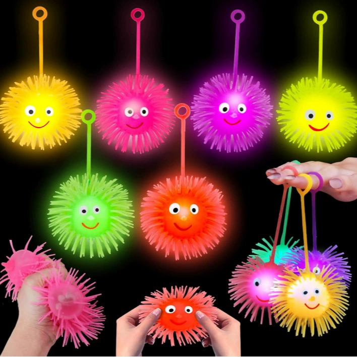 Популярный кросс-бордерный маленький ежик с блестками, меховой шарик, детский светящийся эластичный шарик-клоун, светящийся шарик, игрушки для уличных ларьков оптом
