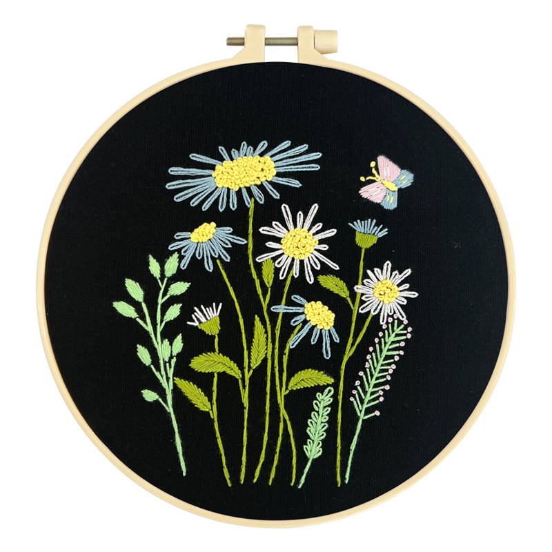 Pintura colgante hecha a mano Paquete de material de bricolaje de flores y plantas bordadas en inglés Serie de mariposas de flores bordadas en 3D Lu Pintura básica para principiantes