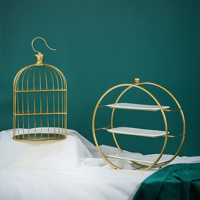 Tabla de postres de estilo europeo, estante de exhibición de bodas, banquete de bodas, estante de pastel, estante de té de la tarde, estante de golden snack set de 7 piezas