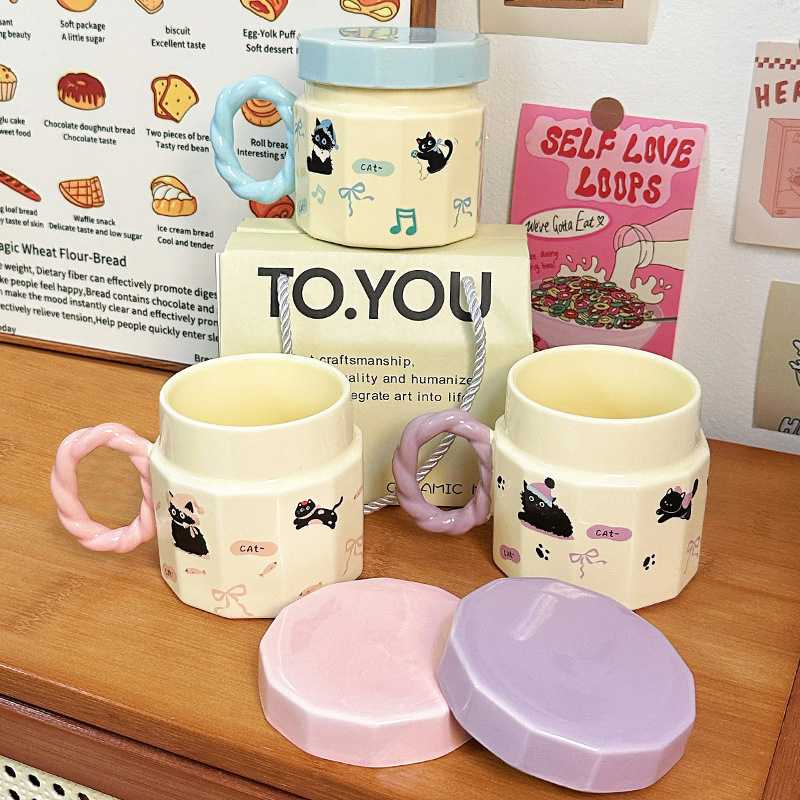 Tazas de regalo de cumpleaños para mujeres tazas de marca con tapa de dibujos animados creativos tazas de cerámica regalo de mano tazas de agua caseras tazas de café para hombres
