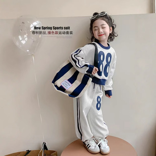 Children's Sweatshirt suit 2025 New Casual Sportswear Round Neck Fashion Spring and Autumn Western Style Girls' Sweatshirt Two-Piece Set