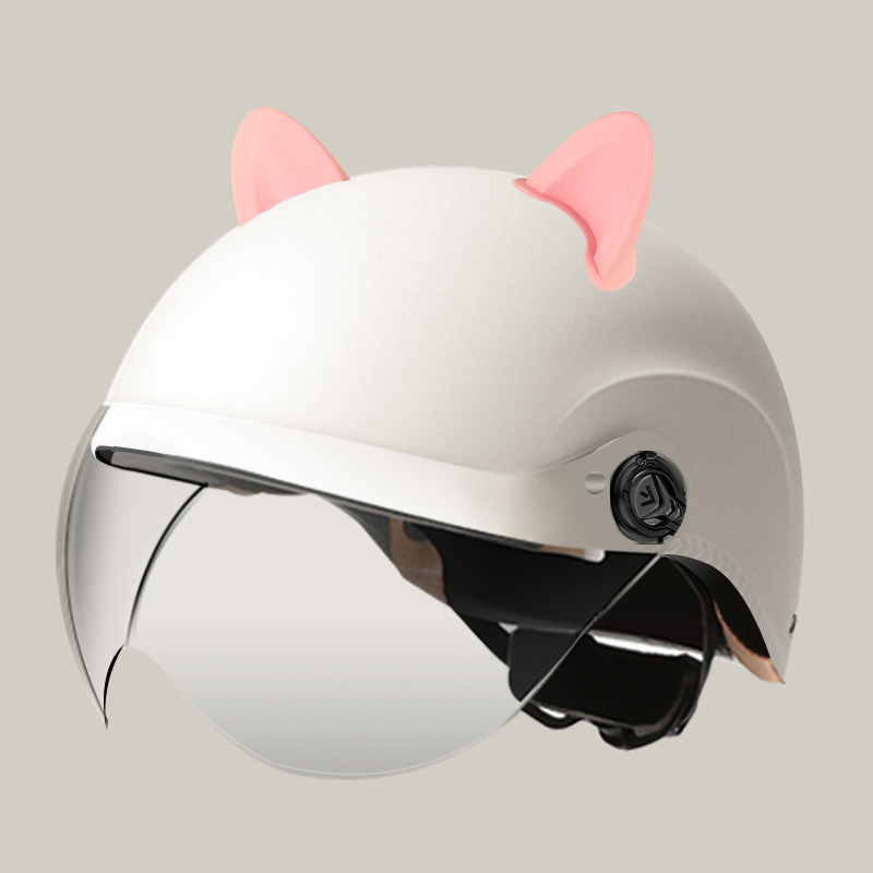 Motosiklet kaskı (dəbilqə) | Universal Helmet, Universal - summer-helmet-matte-white-summer-helmet-transparent-visor-accessories-rabbit-ears-pink