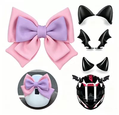 Motosiklet dəbilqələri | Rear Accessories Horn Cat - pink-and-purple-bow-4-piece-set