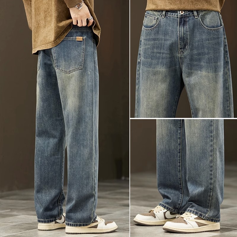 2025 nuevos pantalones jeans de piernas anchas de primavera y otoño marca de moda suelta recta hombre retro americano pantalones casuales largos