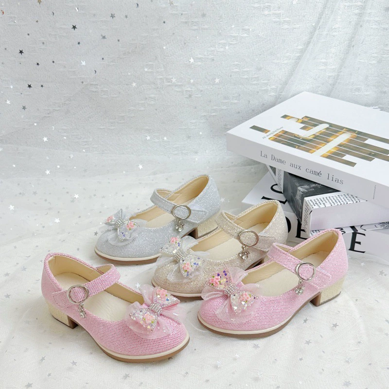 Туфли на высоком каблуке для девочек, детские туфли принцессы с бантом, изысканные весенне-осенние туфли, удобная студенческая модная обувь, модная обувь.