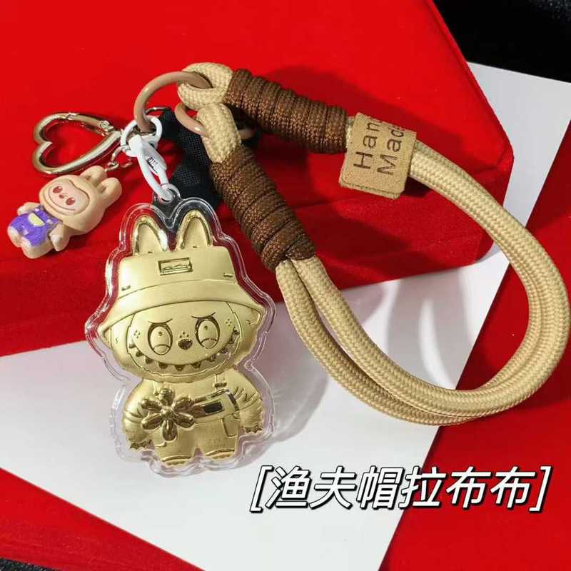 黄金拉布布labubu金箔手机链挂绳999足金20mg含金挂件钥匙扣礼物|undefined