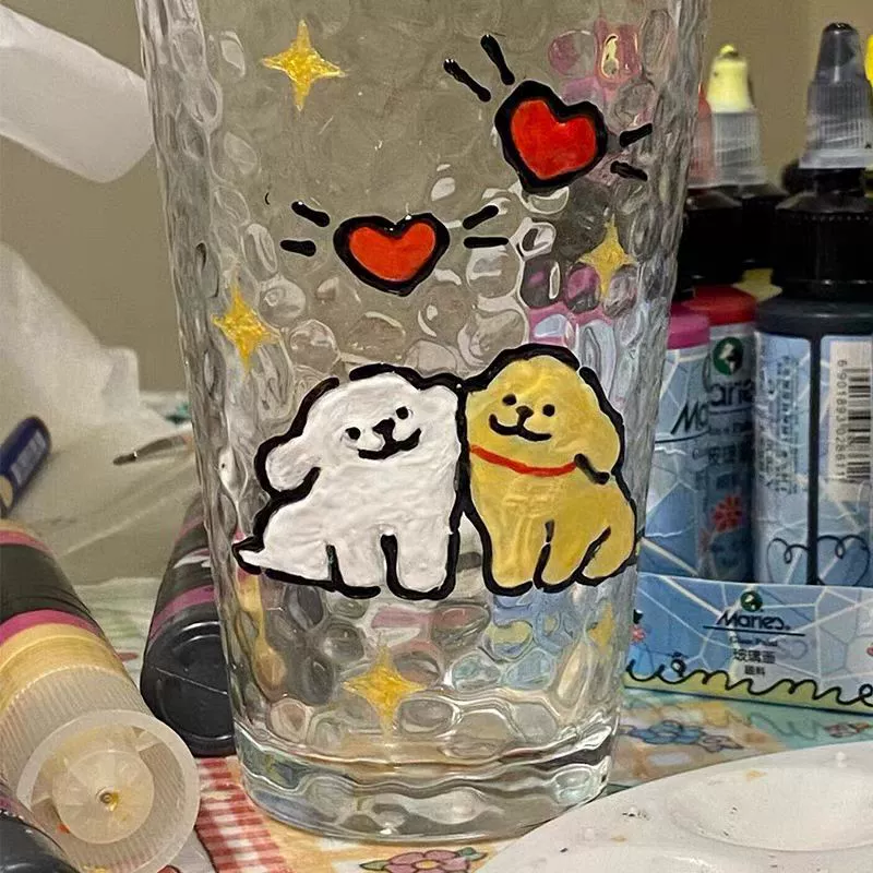 Painted summer rainbow water glass