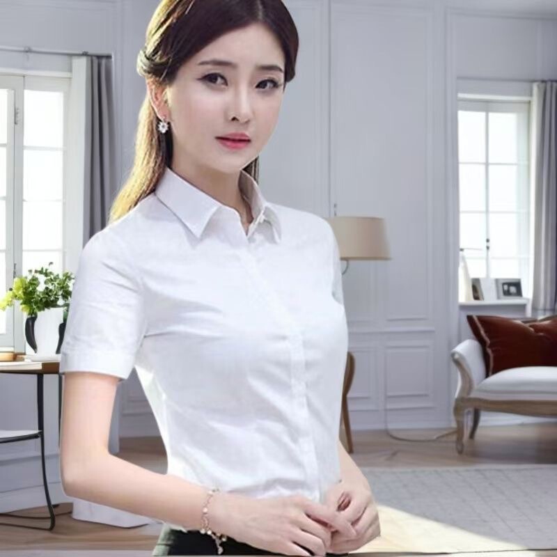春夏秋短袖衬衫韩版修身正肩显瘦职业休闲时尚衬衣上衣女通勤风|undefined