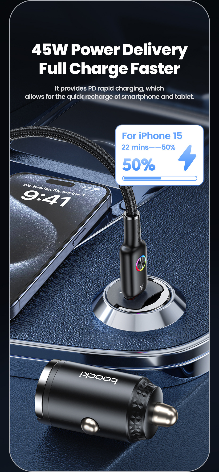Toocki 45W Mini Pull-Tab Car Mobile Phone Charger Type-C Fast Charging Suitable for Samsung Pps Car Charger