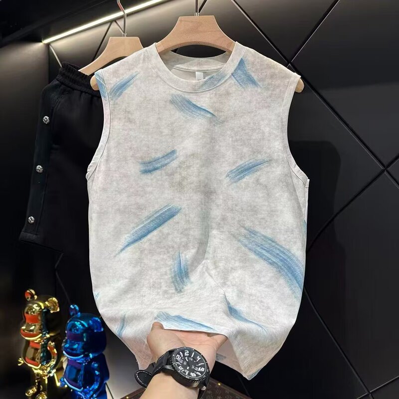 【Splash Ink Tie-Dye】High-End Luxury Sports Vest for Men 2026 Summer Designer Style Casual Sleeveless T-Shirt Tank Top