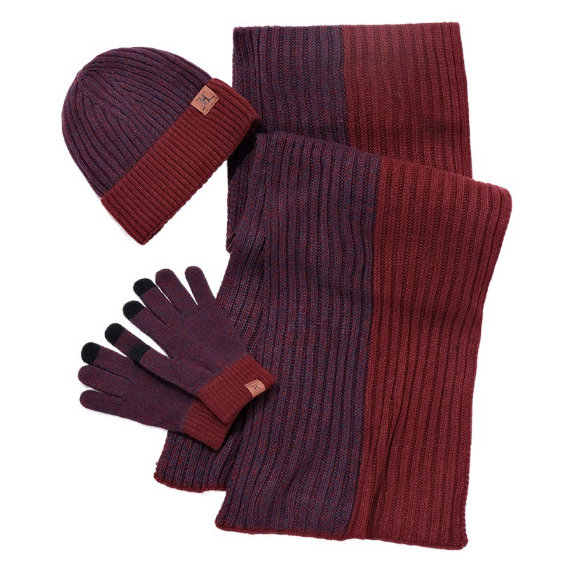 Осенне-зимняя новая кожаная Стандартная вязаная шапка, мужской теплый шарф, шапка, перчатки, аксессуары, оптовая продажа из трех частей