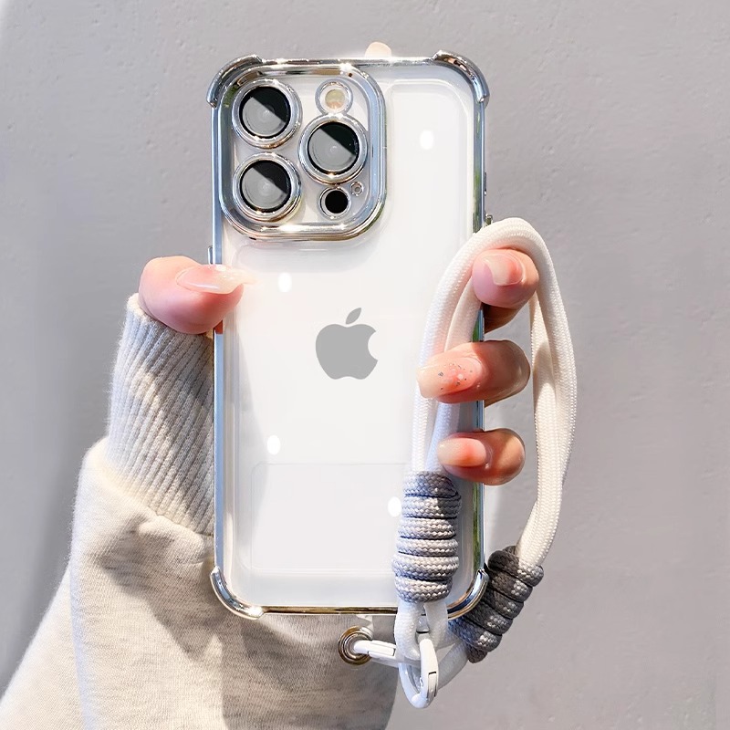 Simple color sólido cuatro esquinas anti-caída Apple 16promax funda para teléfono 15pro/16 todo incluido 14pro cuerda 13/14