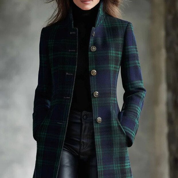 Women's Long Sleeve Cardigan Coat Digital Print Plaid Street Style_voghion.com