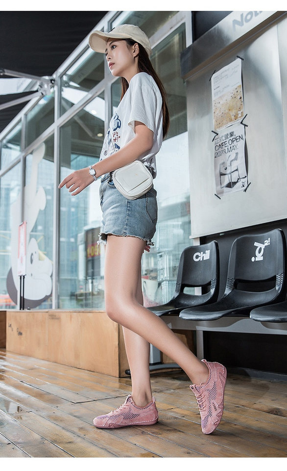 Giày thể thao nữ cỡ lớn thoáng khí mặt lưới, giày chạy bộ đế bằng — Bạch kim F663 (siêu sợi), F663 hồng (siêu sợi), Màu cát F663 (siêu sợi), G663 bạch kim (da thật) chi tiết 17