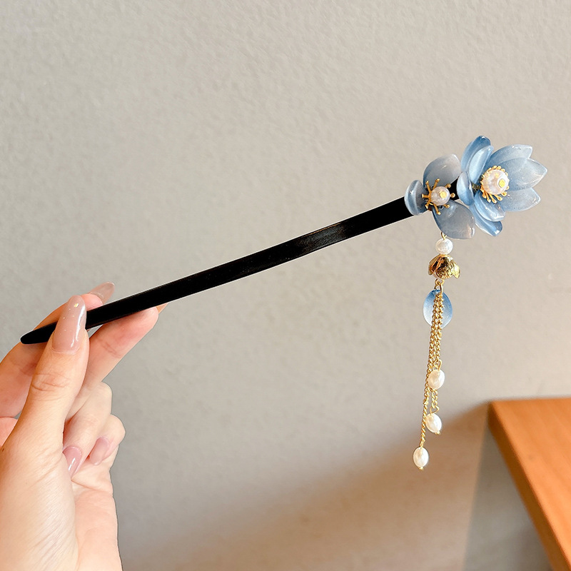 Estilo antiguo chino paso horquilla nuevo estilo chino updo horquilla de alto grado sándalo palillos elegante Hanfu borla tocado