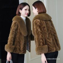 2025新款水貂毛大衣女冬小个子百搭狐狸毛领拼貂皮外套仿皮草大衣