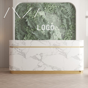 Company Office Reception Desk Simple Lacquered Bar Counter Corporate Service Lobby Reception Desk Faux Marble Cashier Counter Business