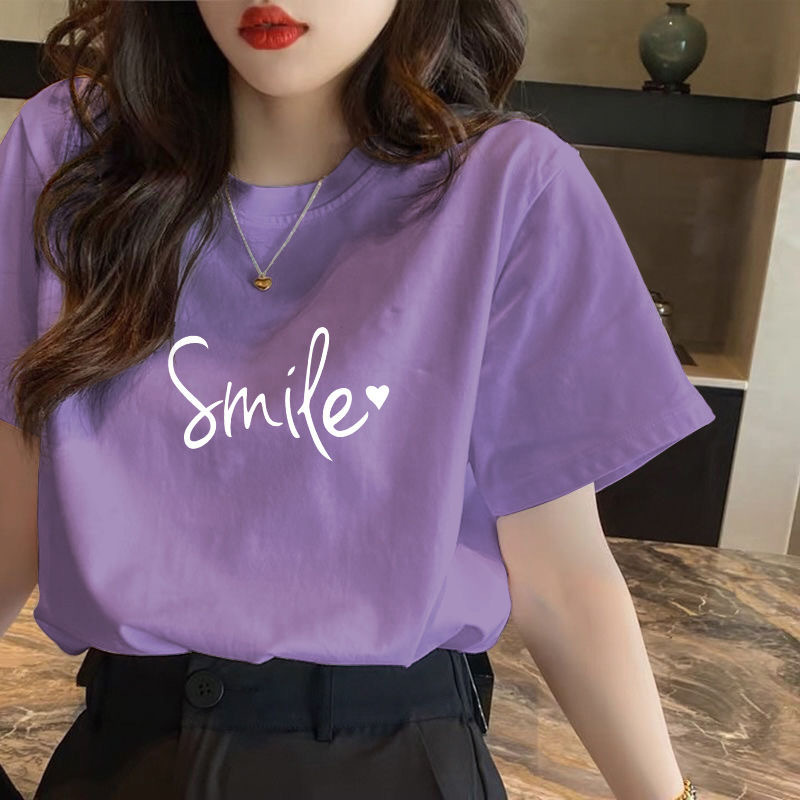 Short-sleeved Women's Summer 2023 New T-shirt Korean Style All-match Large Size Cotton Top Casual Half-sleeved T-shirt Trendy ins