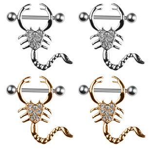 Cross-Border E-Commerce Hot-Selling Nipple Rings, Stainless Steel Scorpion Nipple Rings, Electroplated Gold and Silver, Fashionable Piercing Jewelry Wholesale