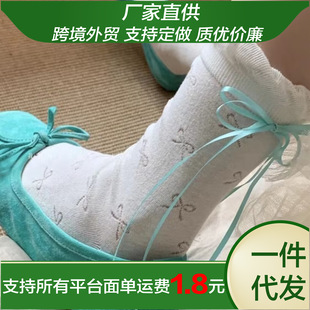 Fairy Series Summer Three-color Bow Hollow Heel Ribbon Design Ins Lace Bubble Mid-tube Socks Girl