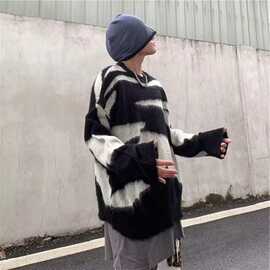 条纹针织衫日系复古上衣冬妹妹水貂绒大码胖慵懒风毛衣女春秋新款