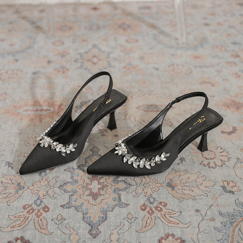 2263-15 sandals women's spring/summer 2024 new high heels stiletto pointed rhinestone French temperament single shoes