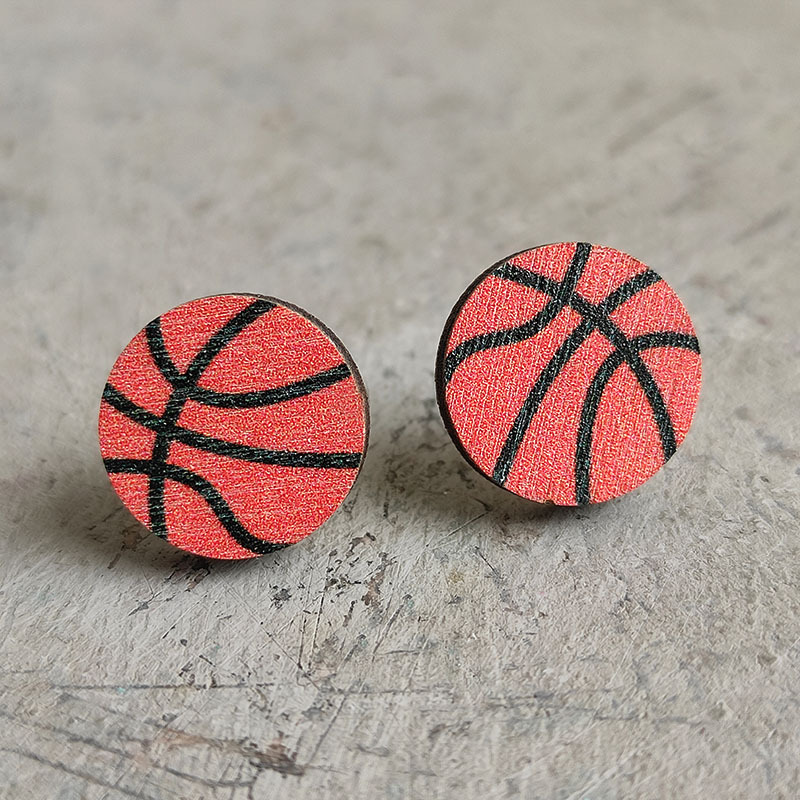 Original Design Basketball Football Wood Womenu0027S Ear Studs 1 Pair