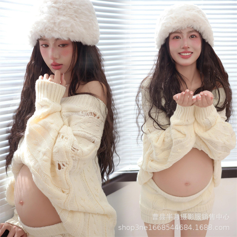 Photo studio Christmas theme new photo maternity photo costume sweet wind pregnant mother home atmosphere big belly photo
