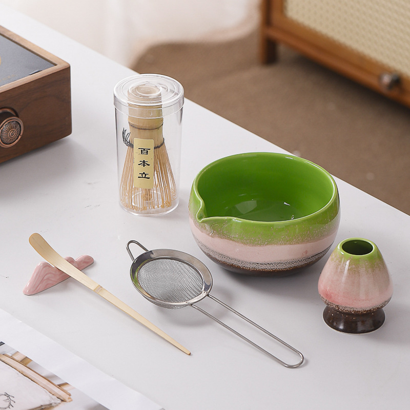 カスタマイズロゴクロスボーダー専用抹茶マッハセット ブルー7点セット 抹茶茶碗口付き 茶筅 百本立|undefined