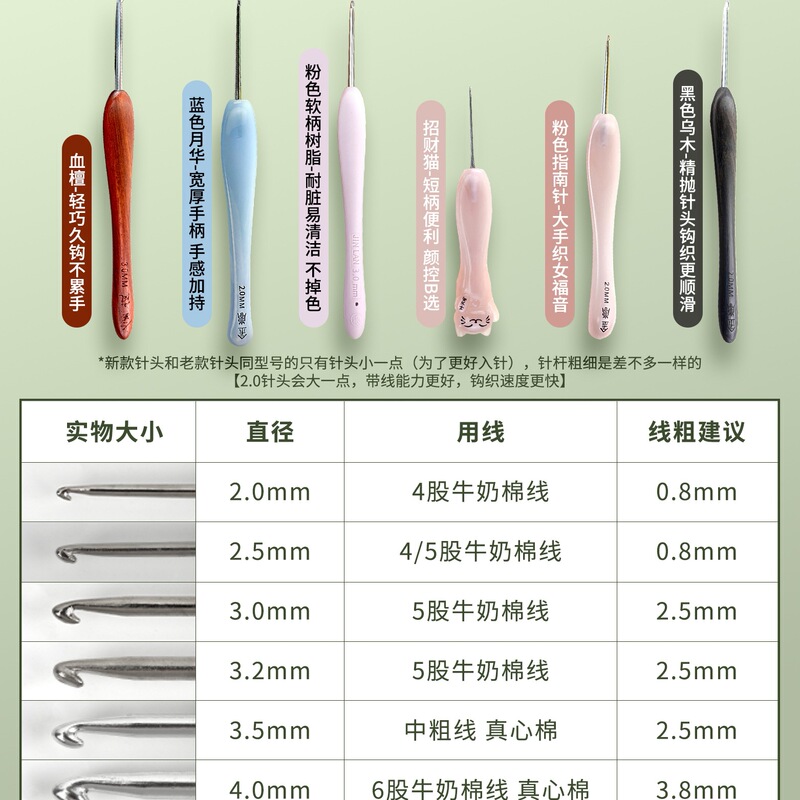 钩针红檀木柄不锈钢勾针防滑手工勾花玩偶毛线编织工具居家日用品|undefined
